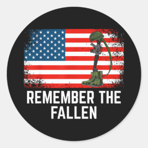 Memorial day remember the fallen flag with battlef classic round sticker
