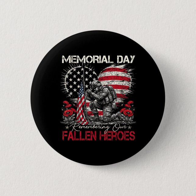 Memorial Day Remembering Fallen Heroes Flag 6 Cm Round Badge (Front)
