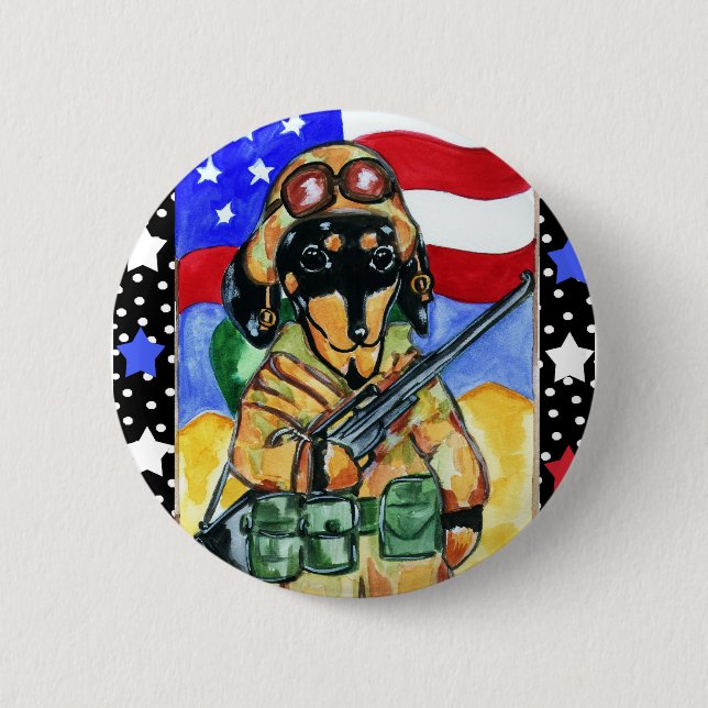Memorial Day Soldier Dachshund 6 Cm Round Badge (Front)