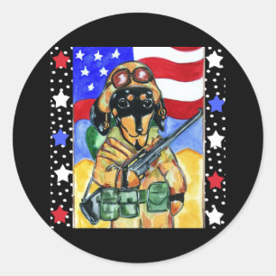 Memorial Day Soldier Dachshund Classic Round Sticker