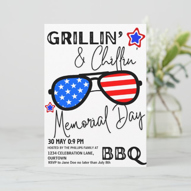 Memorial Day Sunglass Backyard BBQ Invitation (Standing Front)