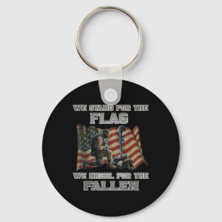 Memorial Day Tee - We Stand For The Flag We Kneel  Key Ring