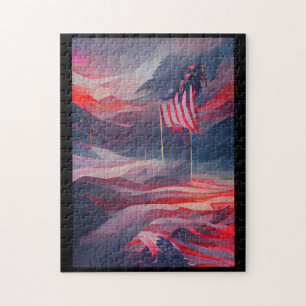 Memorial Day US flag abstract digital art July 4th Jigsaw Puzzle