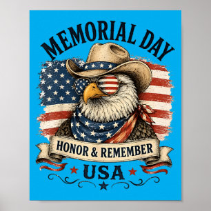 Memorial Day Usa Flag Cowboy Eagle Remember Honour Poster