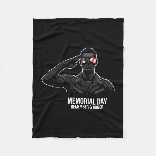 Memorial Day USA Flag Remember Honour Premium Fleece Blanket (Front)