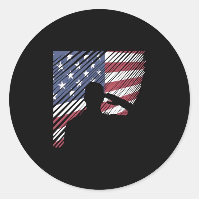 Memorial Day Veterans Day US Flag Soldier Classic Round Sticker (Front)