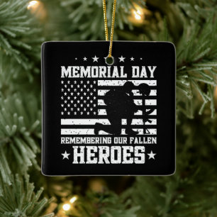 Memorial Day Vintage Design Veterans Day USA Flag Ceramic Ornament