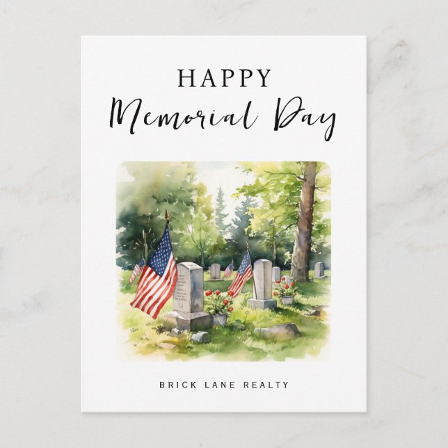 Memorial Day Watercolor Business Promotional  Holiday Postcard (Front)