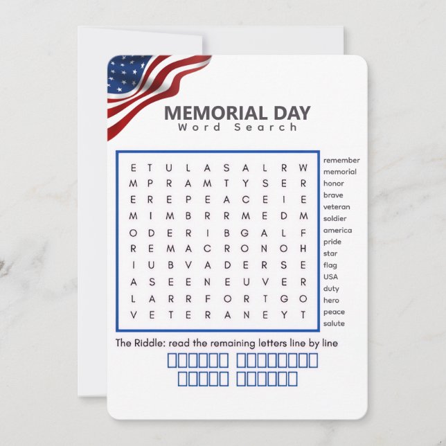 Memorial Day Word Search Puzzle Invitation (Front)
