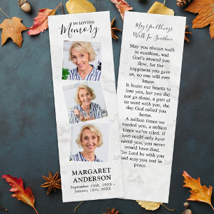 Memorial Elegant 3 Photo Funeral Prayer Bookmark