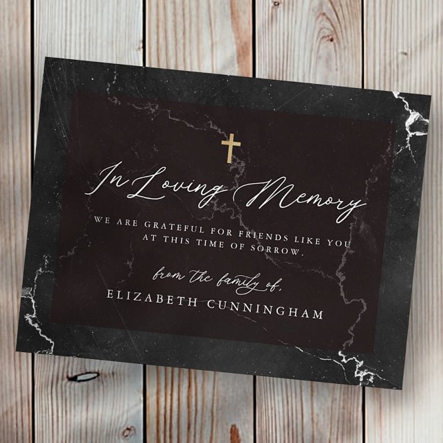 Memorial Elegant Black and White Marble Faux Cross Postcard (Creator Uploaded)