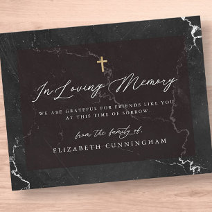 Memorial Elegant Black and White Simple Faux Cross Thank You Card