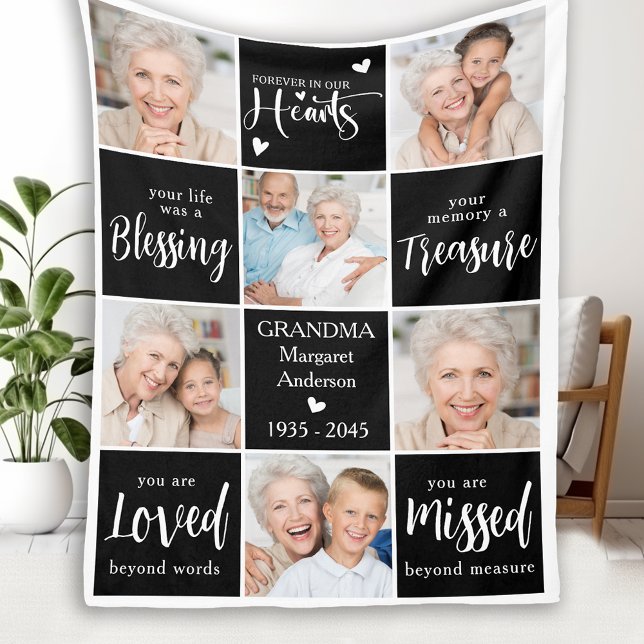 Memorial Elegant Personalised Poem 6 Photo Collage Fleece Blanket (Creator Uploaded)