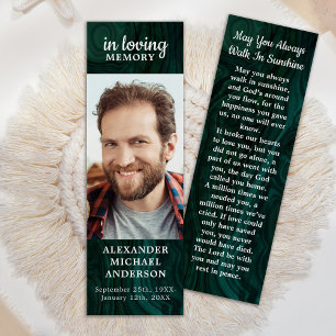 Memorial Emerald Green Funeral Prayer Bookmark 