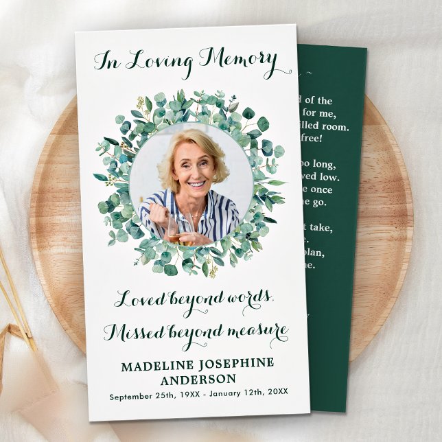 Memorial Eucalyptus Greenery Funeral Prayer Card (Creator Uploaded)