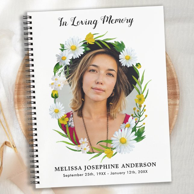 Memorial Floral Daisy Photo Funeral Guest Book (Creator Uploaded)