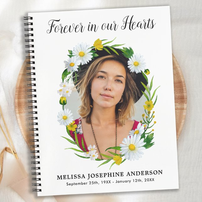 Memorial Floral Daisy Photo Funeral Guestbook     Notebook (Creator Uploaded)