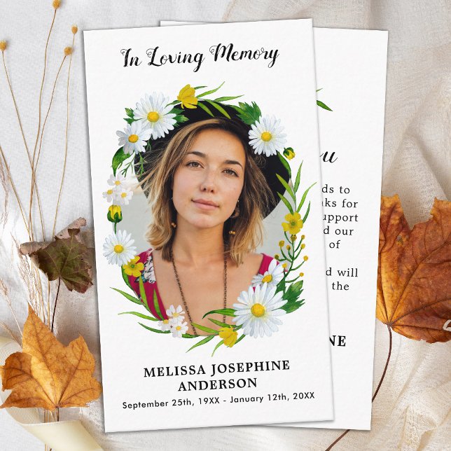 Memorial Floral Daisy Photo Funeral Thank You Card (Creator Uploaded)