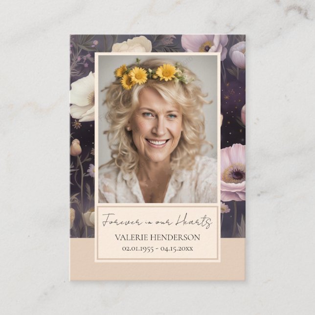 Memorial Floral Photo Funeral Keepsake Business Ca Business Card (Front)
