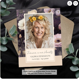 Memorial Floral Photo Funeral Keepsake Invitation