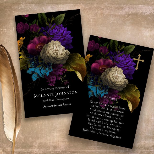 Memorial Floral Sympathy Funeral Prayer Card (Cherished Memories Funeral Prayer Card, Sympathy funeral card, prayer card for a funeral)