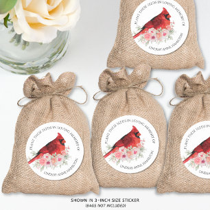 Memorial Flower Seeds Watercolor Cardinal Favour Classic Round Sticker