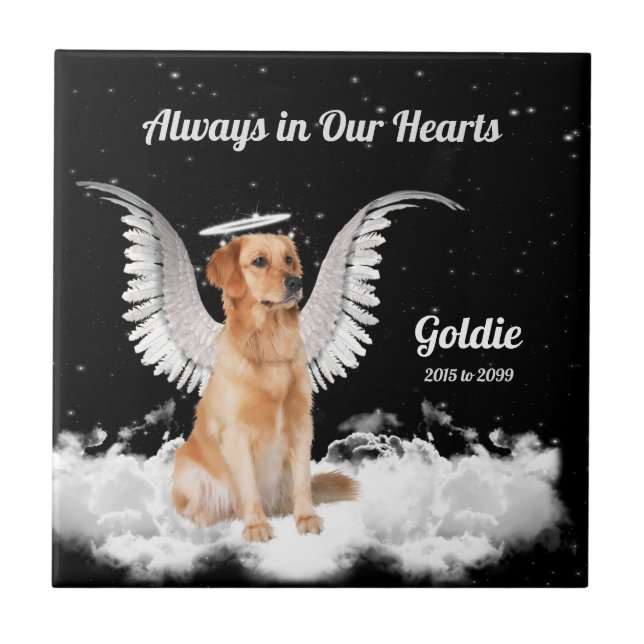 Memorial for Pet Golden Retriever Angel Dog Tile (Front)