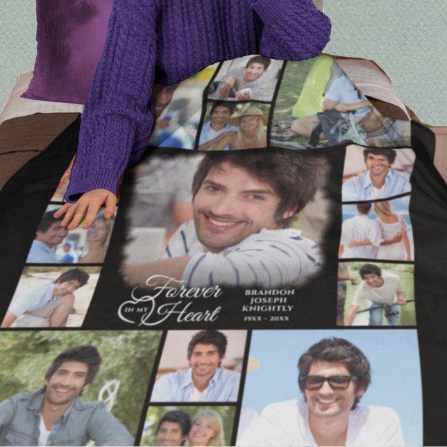 Memorial FOREVER IN MY HEART 15 Photo Collage Fleece Blanket (Creator Uploaded)