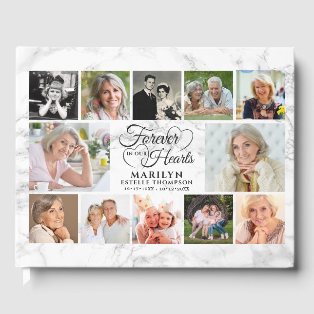 Memorial FOREVER IN OUR HEARTS 12 Photo Collage Guest Book (Front)