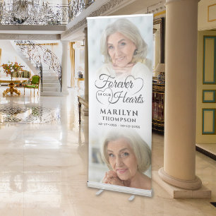 Memorial FOREVER IN OUR HEARTS 2 Photos Retractable Banner