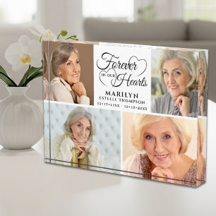 Memorial FOREVER IN OUR HEARTS 4 Photo Keepsake Block