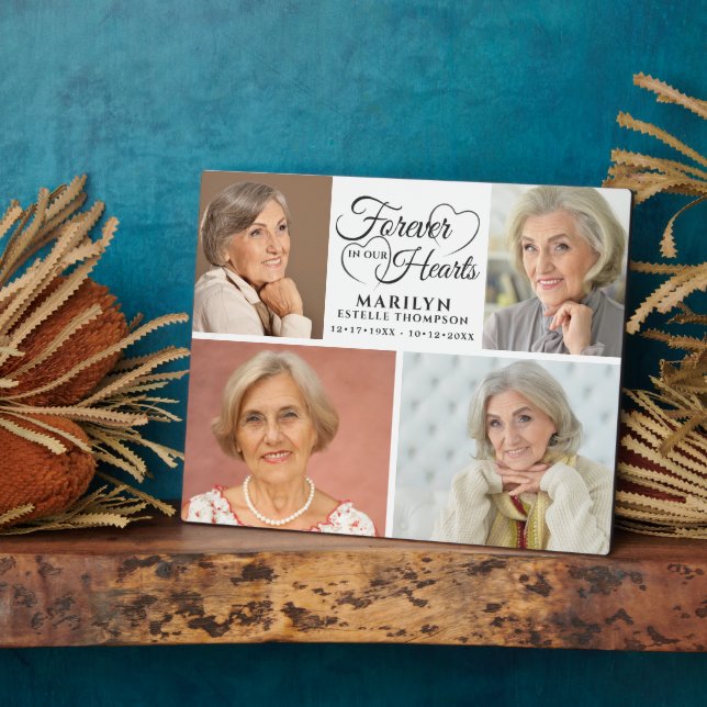 Memorial FOREVER IN OUR HEARTS 4 Photo Keepsake Plaque (Side)