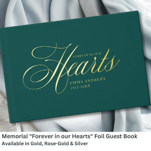 Memorial "Forever in our Hearts" Gold-Foil, Green  Guest Book