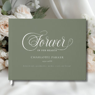 Memorial "FOREVER IN OUR HEARTS" Green Guest Book