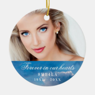 Memorial forever in our hearts photo blue sky ceramic tree decoration