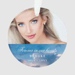 Memorial forever in our hearts photo blue sky ornament