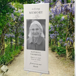 Memorial Forever in Our Hearts Photo Funeral Beige Retractable Banner