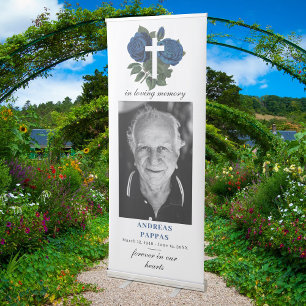 Memorial Forever in Our Hearts Photo Funeral Cross Retractable Banner