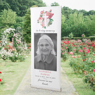 Memorial Forever in Our Hearts Photo Funeral Cross Retractable Banner