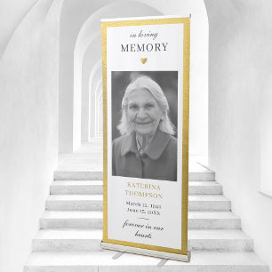 Memorial Forever in Our Hearts Photo Funeral Gold Retractable Banner