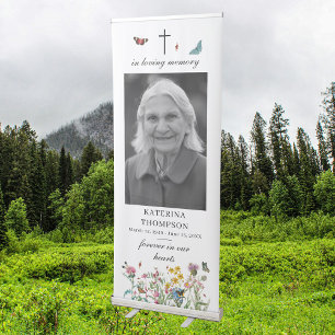 Memorial Forever in Our Hearts Photo Funeral  Retractable Banner