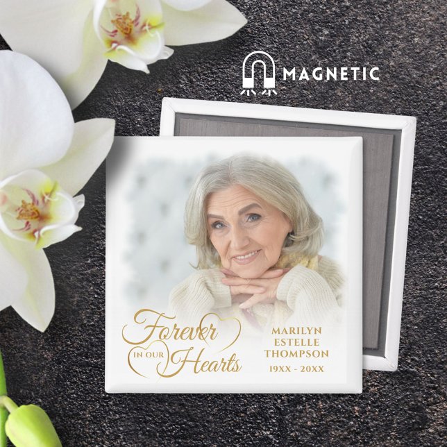 Memorial FOREVER IN OUR HEARTS Photo Gold Magnet (Creator Uploaded)