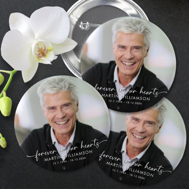 Memorial Forever In Our Hearts Photo Personalised 6 Cm Round Badge (Creator Uploaded)