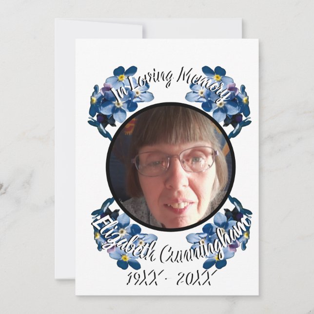 Memorial Forget Me Not Blue Floral Photo Program Announcement (Front)