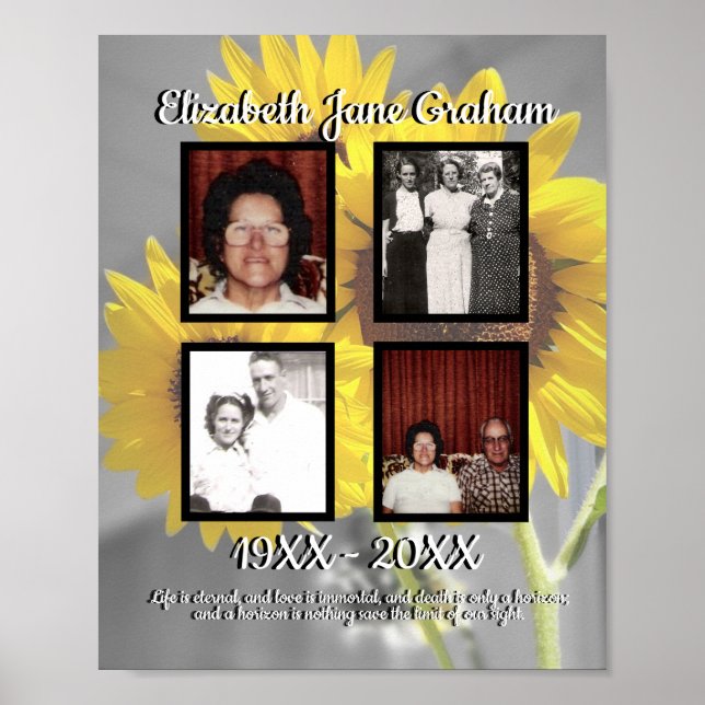 Memorial Four Photo Muted Sunflower Background  Poster (Front)
