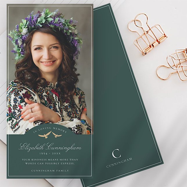 Memorial Funeral Birds Classic Monogram Photo Thank You Card (Creator Uploaded)