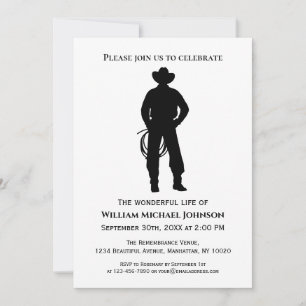 Memorial Funeral Black And White Cowboy Lasso Invitation