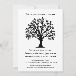 Memorial Funeral Black And White Tree Of Life Invitation