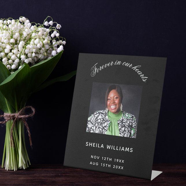 Memorial funeral black white photo pedestal sign (Creator Uploaded)
