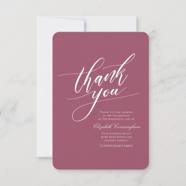 Memorial Funeral Classic and Simple Calligraphy Thank You Card (Front)